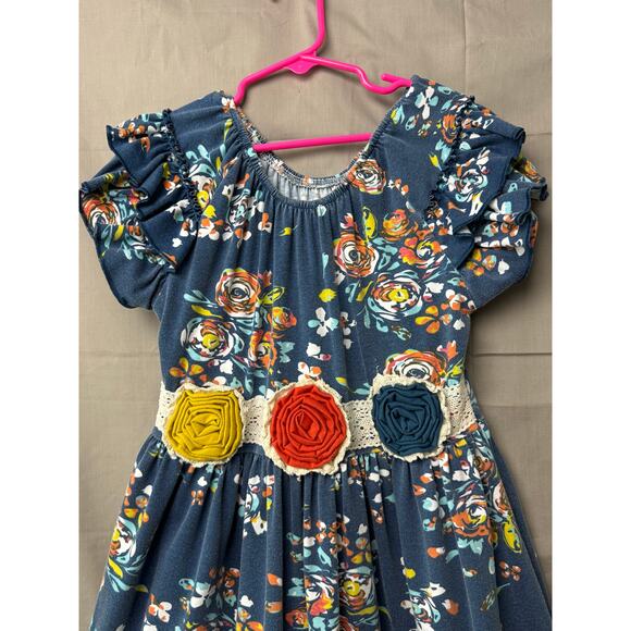 Ruffles by Tutu and Lulu Girls Blue Floral Dress, Size 7 - Picture 2 of 6